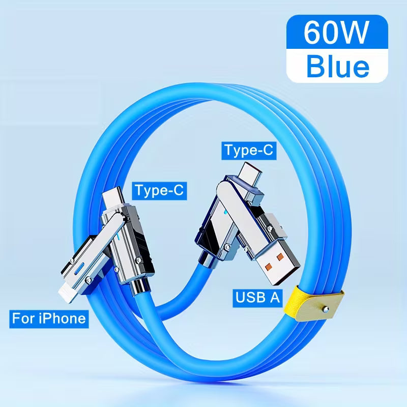 [3.3ft/5ft/6.6ft] 4-in-1 Fast Charging Cable for USB-A/USB-C to USB-C/Lightning
