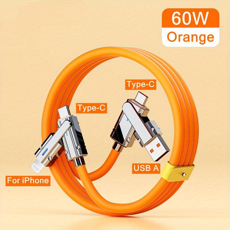 [3.3ft/5ft/6.6ft] 4-in-1 Fast Charging Cable for USB-A/USB-C to USB-C/Lightning