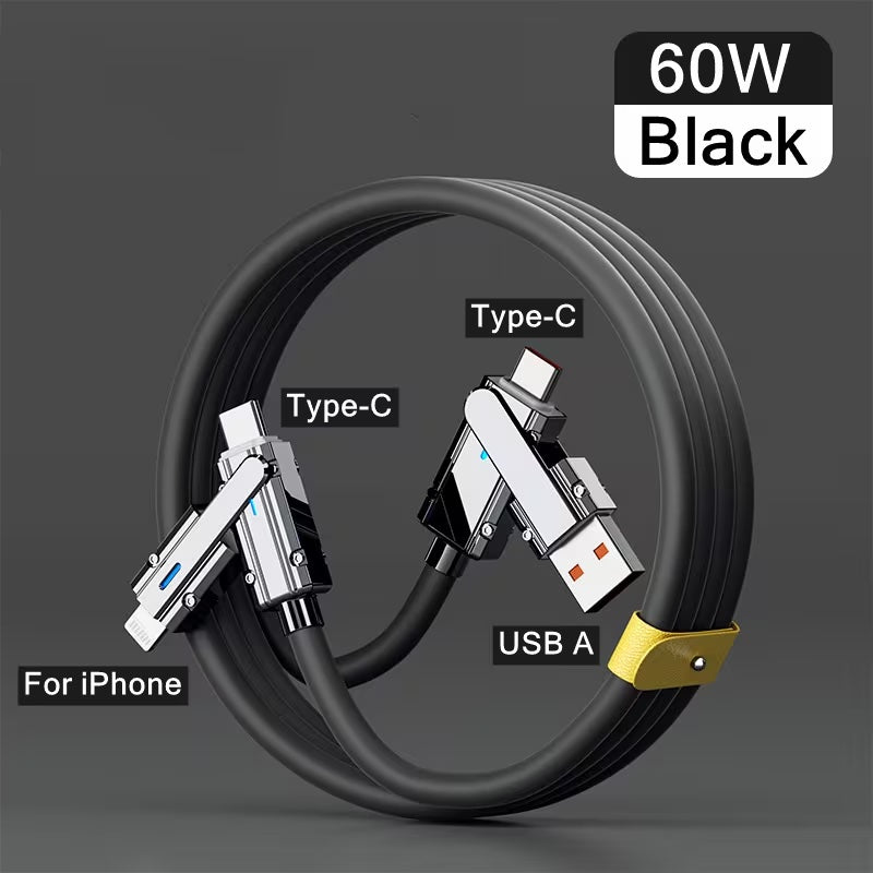 [3.3ft/5ft/6.6ft] 4-in-1 Fast Charging Cable for USB-A/USB-C to USB-C/Lightning