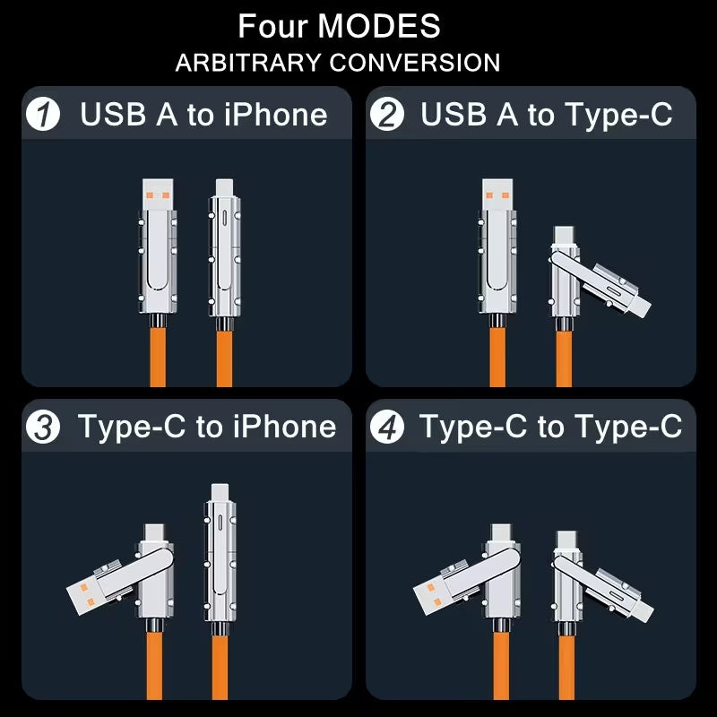 [3.3ft/5ft/6.6ft] 4-in-1 Fast Charging Cable for USB-A/USB-C to USB-C/Lightning