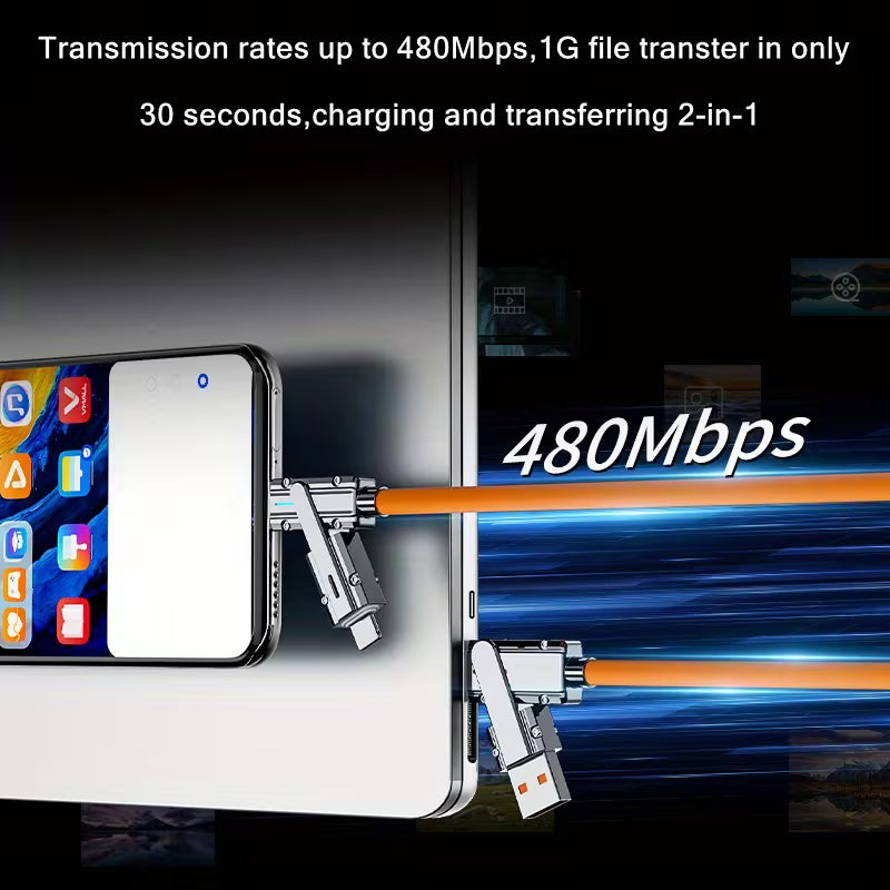 [3.3ft/5ft/6.6ft] 4-in-1 Fast Charging Cable for USB-A/USB-C to USB-C/Lightning