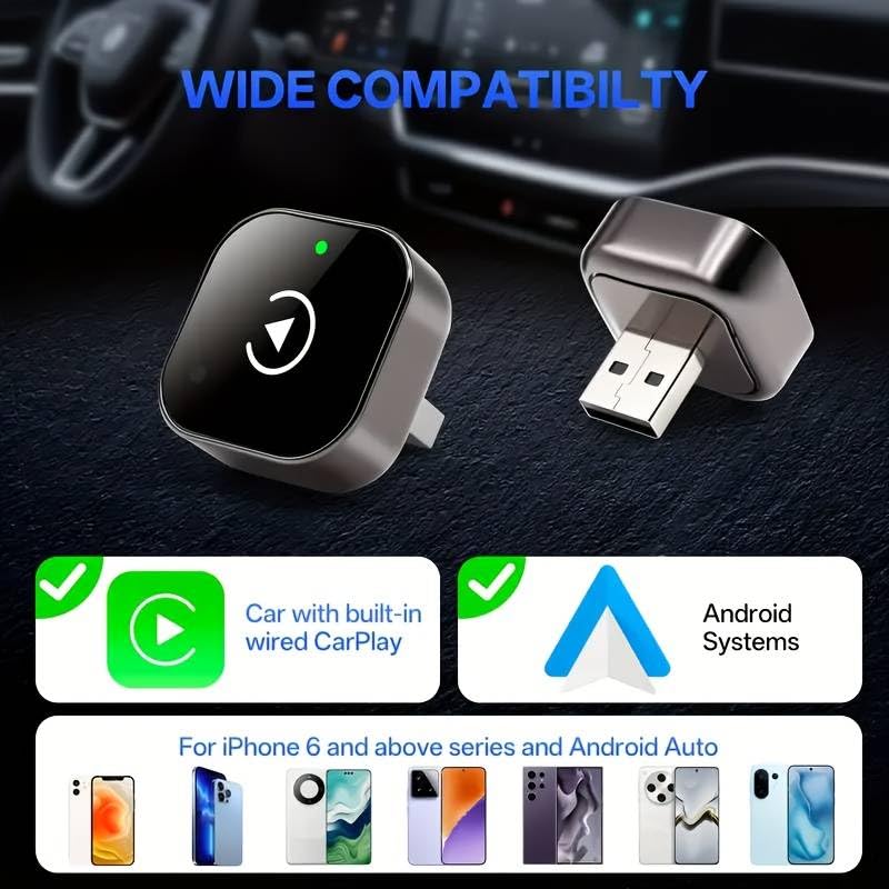 Wireless CarPlay/AndroidAuto Adapter - Upgrade Your Wired CarPlay/AndroidAuto to Wireless - Mini USB Design for Cars with Built-in Wired Apple CarPlay or Android Auto - Seamless Use
