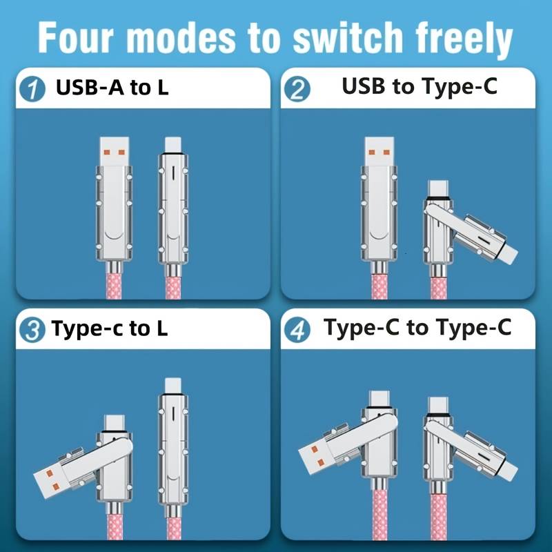 100W 4‑in‑1 Fast Charging Cable – Heavy Duty Nylon – 480Mbps Data Sync