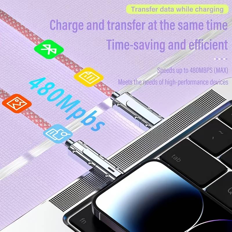 100W 4‑in‑1 Fast Charging Cable – Heavy Duty Nylon – 480Mbps Data Sync