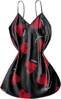 Women's Sexy V-Neck Camisole Nightgown Comfortable Faux Sleepwear (Black)