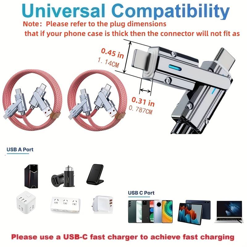 100W 4‑in‑1 Fast Charging Cable – Heavy Duty Nylon – 480Mbps Data Sync